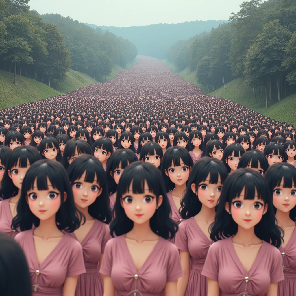 (((((Japanese Clone girls=Myself)))))), (((Best Super High quality Myself Clone girls Raw Photography Art))), (16K, Highest quality, Ultra-high resolution, RAW Photos), (((It&#39;s so unrealistic., With unparalleled depiction, With an unfathomable sight, An unprecedented and shocking worldview, Clone girls in a world of mass reproduction, Ultra-realistic))), (((Japanese, woman, 20yo, Saito-Asuka))), (Small face, ((Thick black hair, Semi-long hair))), ((V-neck short-sleeve dress)), (((((Very detailed美しい女体, Accurate body structure, Very detailed完璧な, Super busty body with very large breasts, Clearly emphasizes cleavage))))), (((Dark Eyes, Mature face, Cute Smile, A gentle gaze))), (((Her happy and smiling expression is so cute))), ((((((((Very detailed分身増殖描写, ((1girl→Myself cloning→1,000,000,000,000,000,000,000,000,000,000,000,000,000,000,000,000,000,000,000,000Myself Clone girls)))))))))), ((((((((Very detailed, The precise depiction of the proliferation of Myself Clone girls, ((With the perfectly identical bodies of Myself clone girls, With the exact same face as the Myself clone girls, With the exact same hairstyle as the Myself clone girls, In the exact same clothes as the girls who are my clones, Perfectly the same height as the Myself clone girls, Super big breasts, just like the Myself clone girls)))))))))), (((Myself clone girls only))), (((Multiple pairs, Very detailed depiction, (Myself clone girls hug each other, Myself clone girls assemble, Fun conversations with fellow Myself clone girls, A fun conversation between Myself clone girls, Myself clone girls holding hands, Walking with lots of Myself clone girls, turn around, look at me, The approaching crowd of Myself)))), (((Everyone looks at the camera))), (((Unbelievably crowded, Transcendent Myself clone girls intimately, Countless Myself clone girls surround you in 360 degrees))), (Bright, soft sunlight), (((Very wide field of view, Very detailed, Detailed ultra-perspective depiction with clear depth, super wide view))), (((((Scenery with a steeply curving slope))))), (((Very photographic and detailed depiction, Myself clone girls will multiply infinitely and fill the surroundings from one side to the horizon with their bodies tightly packed together without any gaps., A scene of endless Myself clone girls, giving a happy vibe.))), (Focus on the average value of the image)