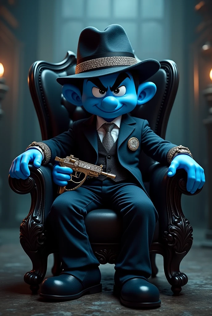 Smurf, gangster, black throne, jewelry, weapon, air, diamonds, WATCHES, 
