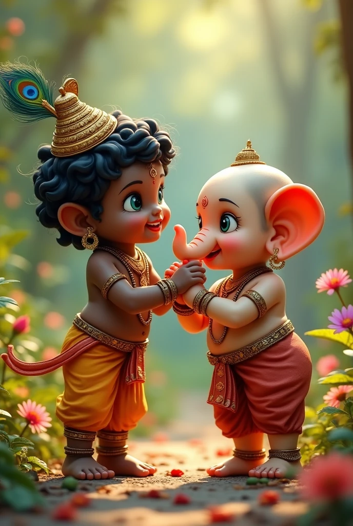 Kid lord krishna and bal ganesh playing