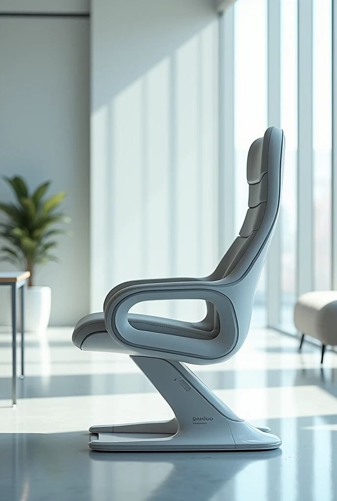 Create an image of an office chair with a built-in virtual assistant