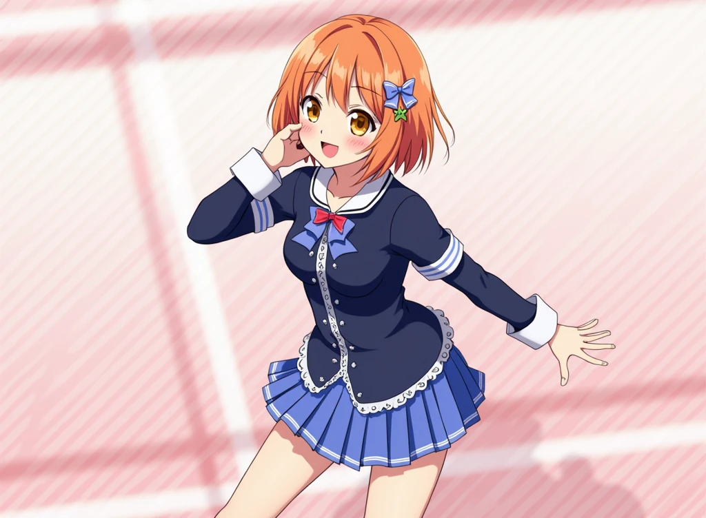 (masterpiece, Highest quality), One person,
Rin Hoshizora, Yellow Eyes, Orange Hair,
smile,
Idol,