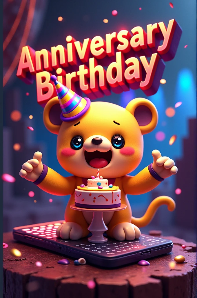 Create an anniversary birthday card featuring MSI Lucky and any favorite MSI product