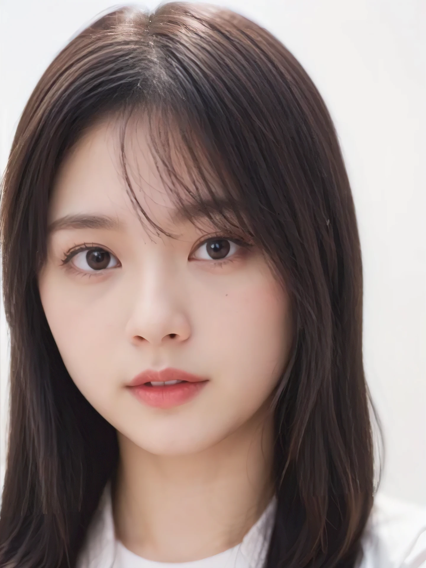 1girl, 25years old woman, cute face, Small breasts, medium breasts, large breasts, beautiful face, (perfectly detailed face), ((looking at viewer)), Simple Background, ((white background)), ((white wallpaper)), White skin, (bright lighting:1.2), perfect lighting, photorealistic, (bokeh), UHD, anatomically correct, highres