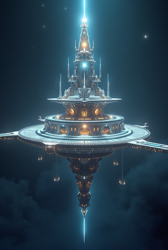 Overall atmosphere:
The picture shows a magnificent space station in a starry background. The whole picture is filled with a mysterious and quiet atmosphere, as if this is another dimension away from the noise.
Tiangong structure:
The main building of the heavenly palace is composed of a series of scattered floating platforms, which are connected by transparent energy bridges. These bridges are flowing with light, as if they were energy transmission channels.
In the center is a spire building, with a luminous gem embedded on the top. This gem constantly emits a gentle aura, illuminating the whole heavenly palace.
Building materials and decoration:
The building is made of silver and gold metal. Its surface is as smooth as a mirror, reflecting the light of the surrounding stars. Some places are inlaid with blue or purple crystals, emitting a soft glow.
Some parts are decorated with ancient patterns, which seem to be projected by light beams, with both classical beauty and a sense of technology.
Technological elements:
You can see some floating display screens and holographic projections, displaying various data and images, showing that complex operations or research are being carried out inside the heavenly palace.
Several small aircrafts are scattered around. Their designs are both like spaceships and mythical animals in ancient myths. They are slowly patrolling around the heavenly palace.
Natural elements:
Although this is a scientific and technological space station, in some areas, designers have skillfully introduced natural elements. For example, there is a small garden on a platform with exotic plants, which can also thrive in space.
There is a small artificial lake beside the garden. The lake water is clear and reflects the stars above.