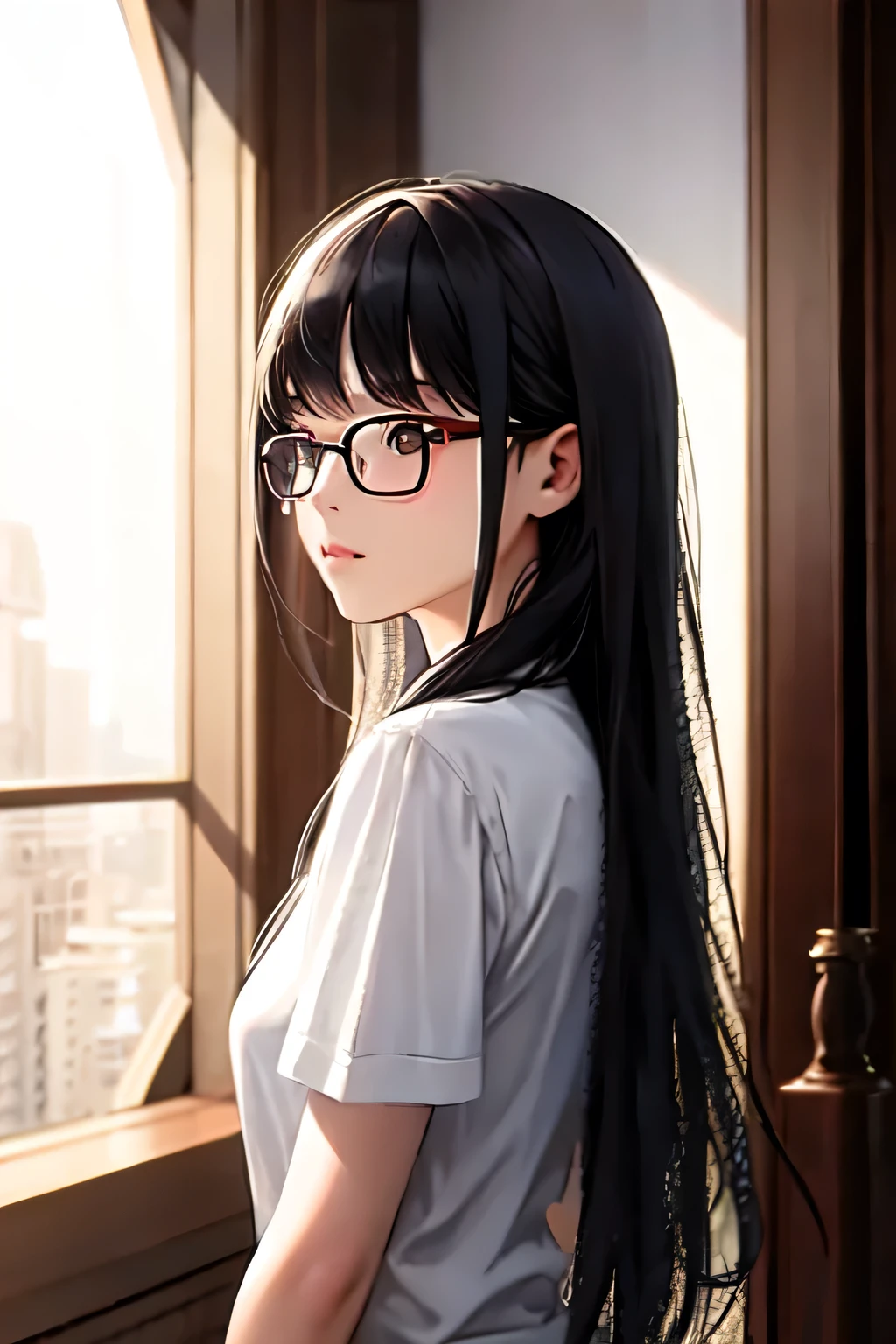 ((best quality)), ((Masterpiece)),
1. Sad 2. Wearing glasses 3. Alone 4. Long hair