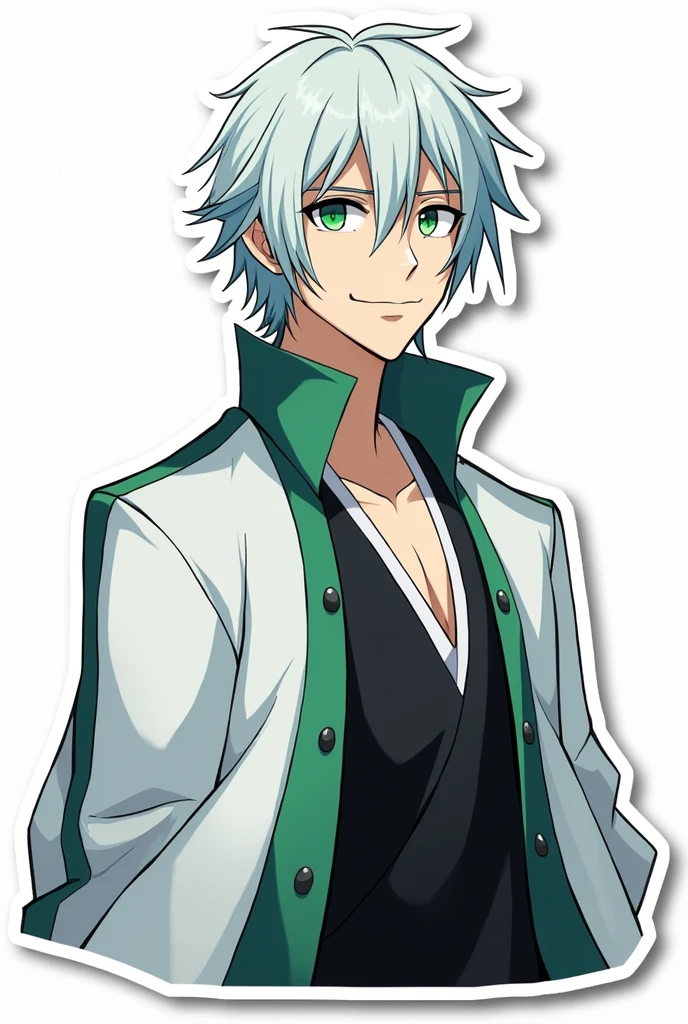 create the image of ,Ulquiora Cifer, the fourth start of bleach, sticker style,happy white background