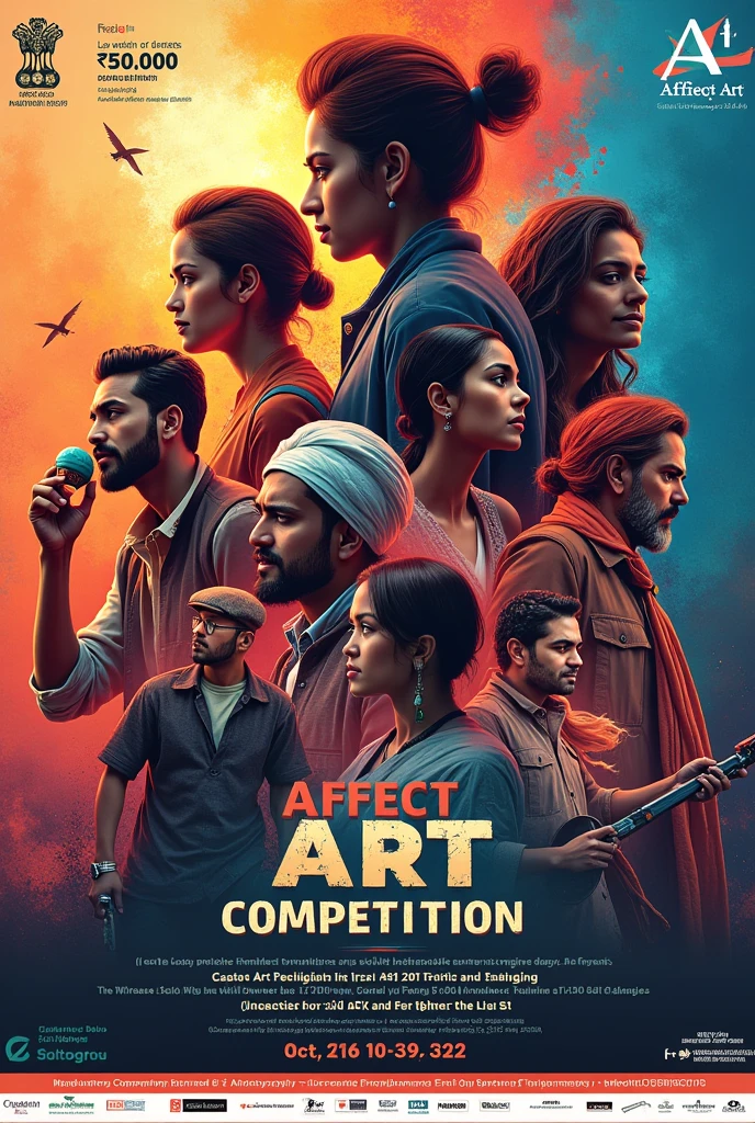Generate a graphic poster on - INDIA'S BIGGEST ART COMPETITION organised by Affect art, where you can win 5,00,000 worth award cash prizes
There are 6 categories provided
Drawing
Painting
Abstract art
Photography
Digital art
Skill showcase
Top 100 artist will get offline exhibition in delhi as a award
Entry fee for 1 artwork is 400rs and for 3 artwork 850rs
Entries closing soon