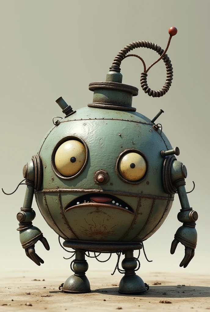 A bomb with a face and hands