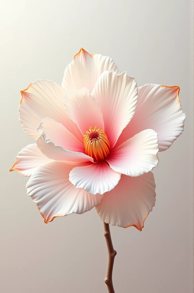 White flower with pink center and orange edges 