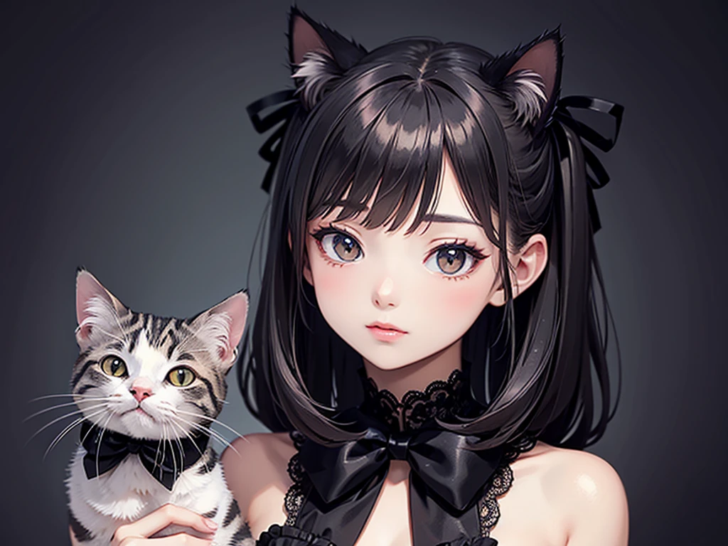 Cat with black ribbon