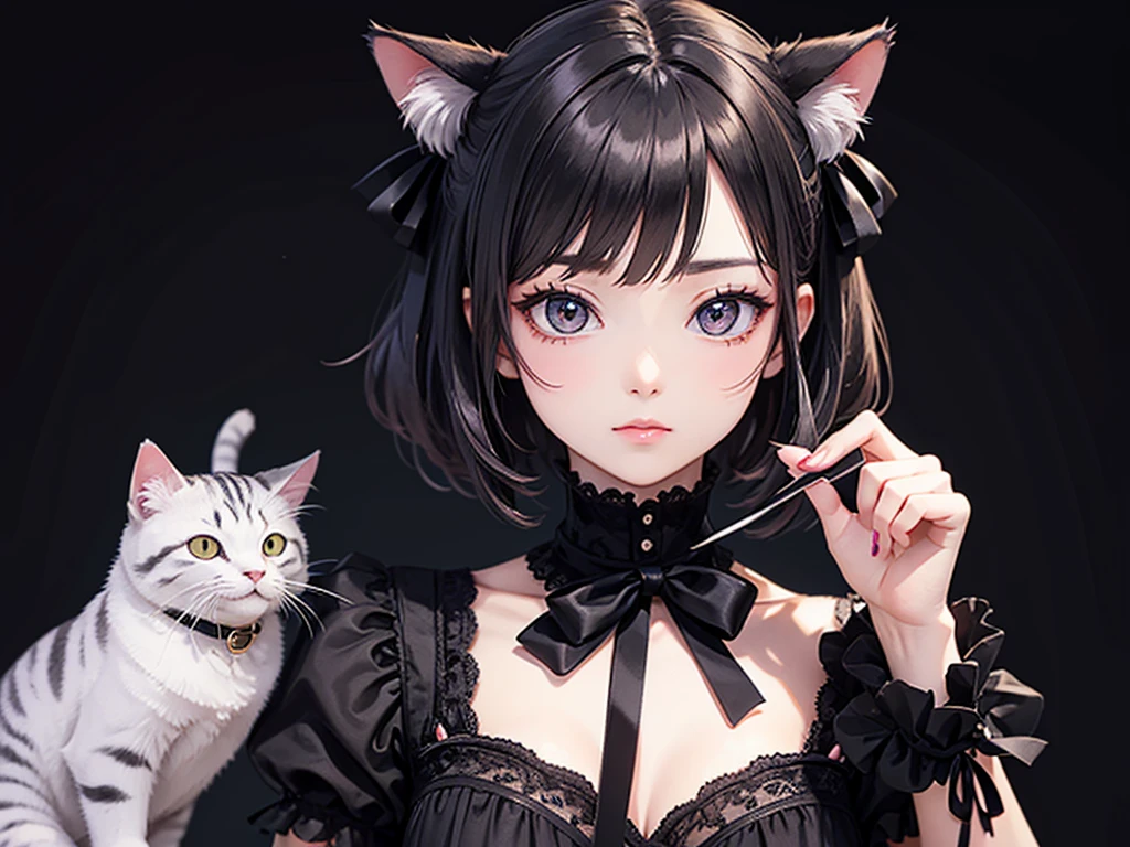 Cat with black ribbon