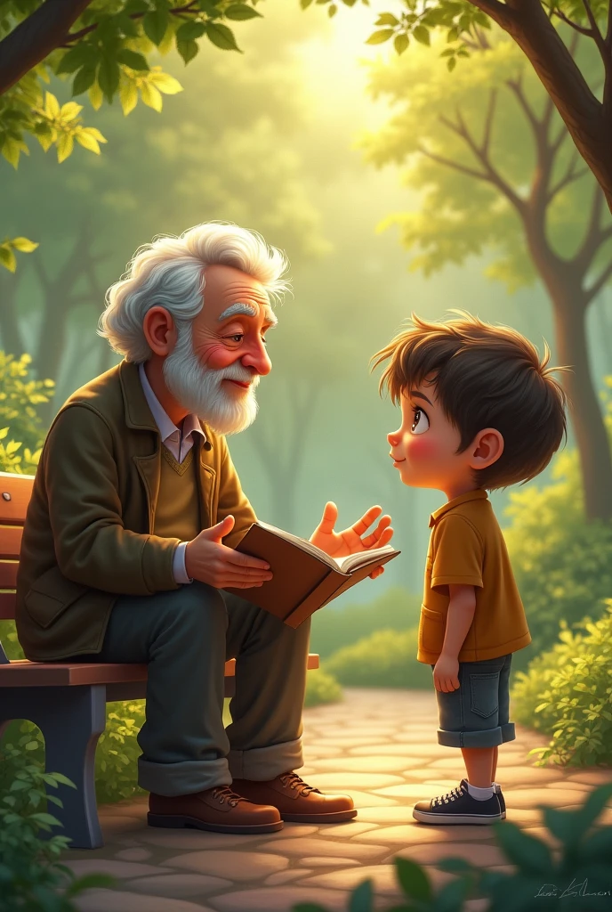 A man and boy talking