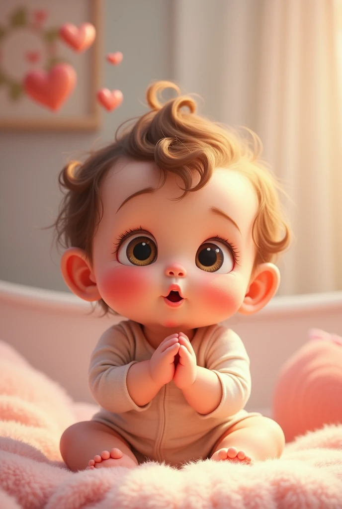 Cute little baby girl saying that "mommy I miss you."