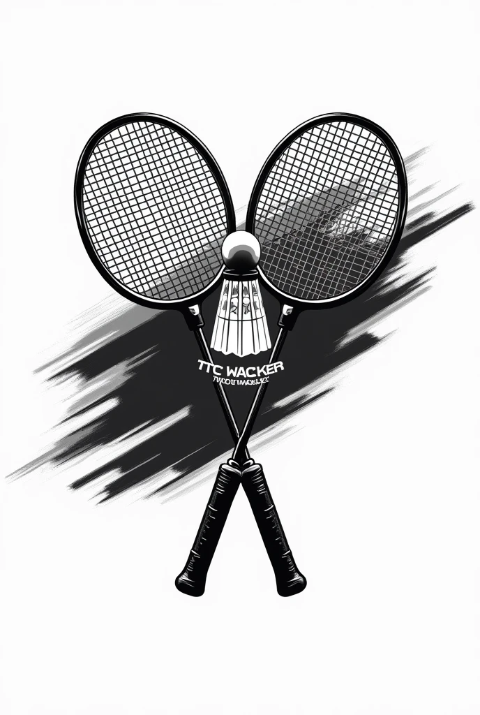 2 badminton rackets and a shuttlecock with the lettering "TTC Wacker" as a logo for a t-shirt with the colors black and white