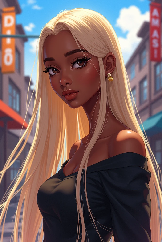 Black girl with straight blonde hair without bangs, アニメ