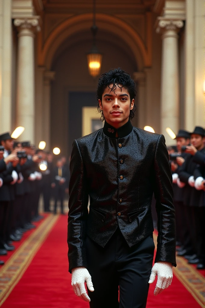 Michael Jackson at the entrance of a ceremony, in the late 80s 