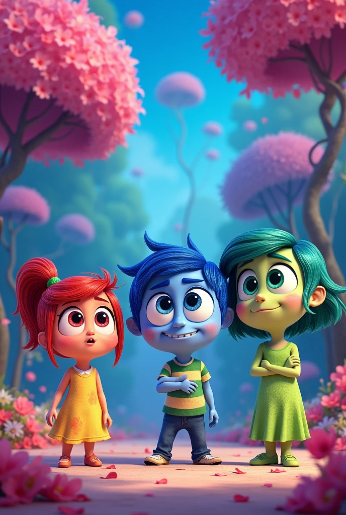 Create a colorful background with kawaii images from the movie Inside Out 2