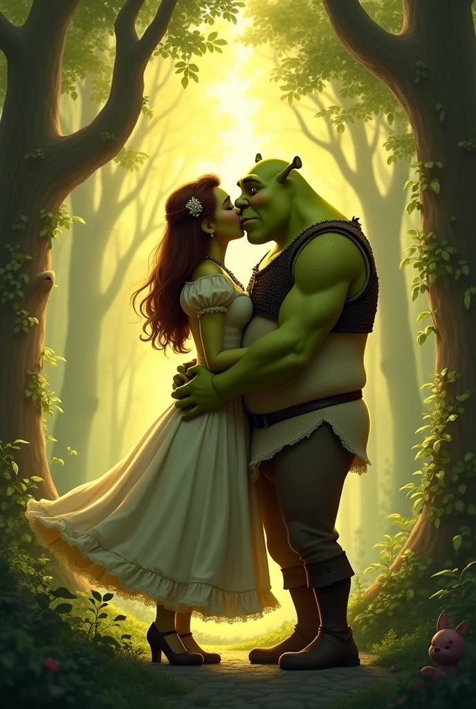 fiona and shrek kissing, both being ogres