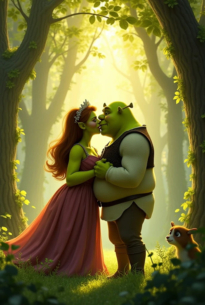 fiona and shrek kissing, both being ogres