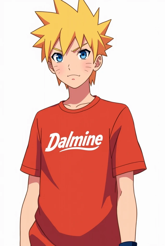 Narruto wearing a dalmine t-shirt on a white background
