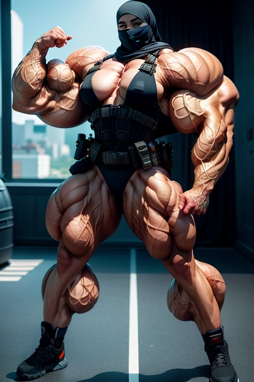 Photorealistic, high resolution, 1 malay woman in hijab, Solo, Hips up, Battlefield background，view the viewer, (Detailed face), White hijab, SWAT vests, sniper rifle handle, Naked, bulletproof vest, Holding an assault rifle, M16, Inside the city, Very detailed, Perfect face, Black eye, jewelry, muscles shredded, veins everywhere 

HDR, perfect body view, girl nude, full naked, (Detailed body), Sharpen, shoulders, biceps, triceps, chest, breasts veined, abdomen, pussy veins, Lifelike,masterpiece