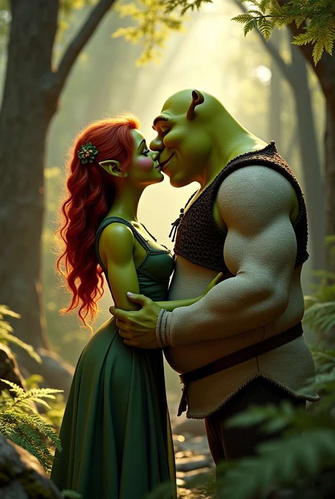 Fiona and Shrek about to kiss, both in ogres