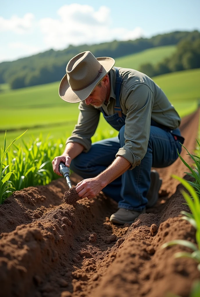 Generate a photo of a planter applying inoculant to the planting furrow 