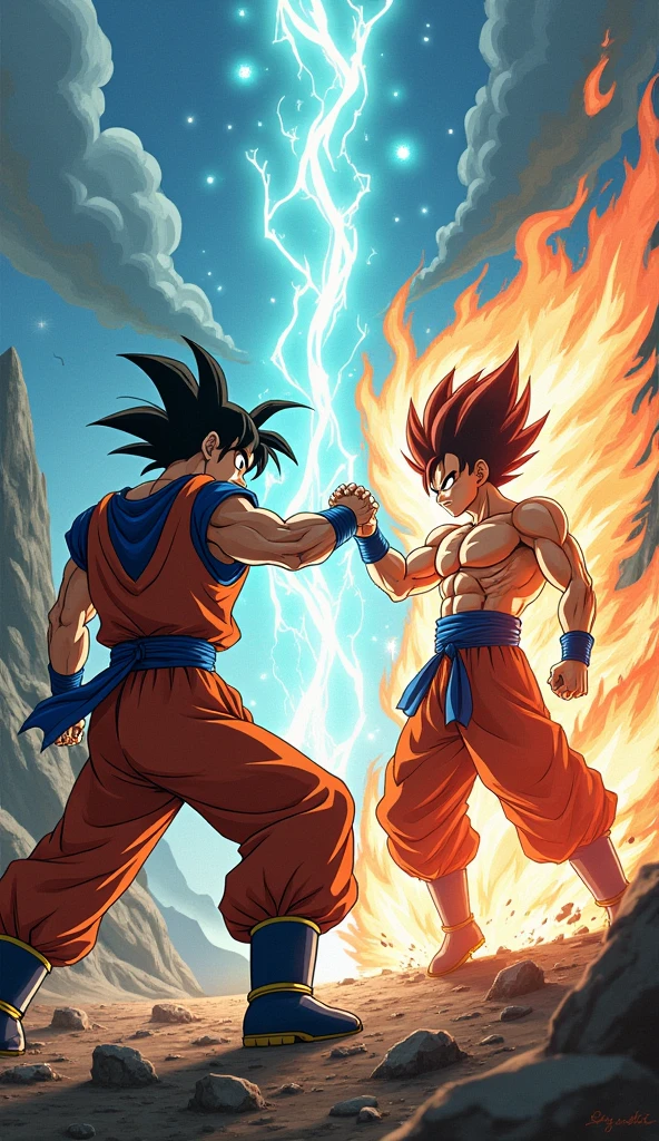 There is a brutal fighting between Son Goku vs Gojo Saturo, Ultra HD, Anime