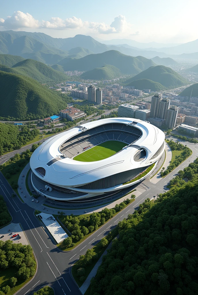 El Salvador&#39;s futuristic football stadium seen from above 
