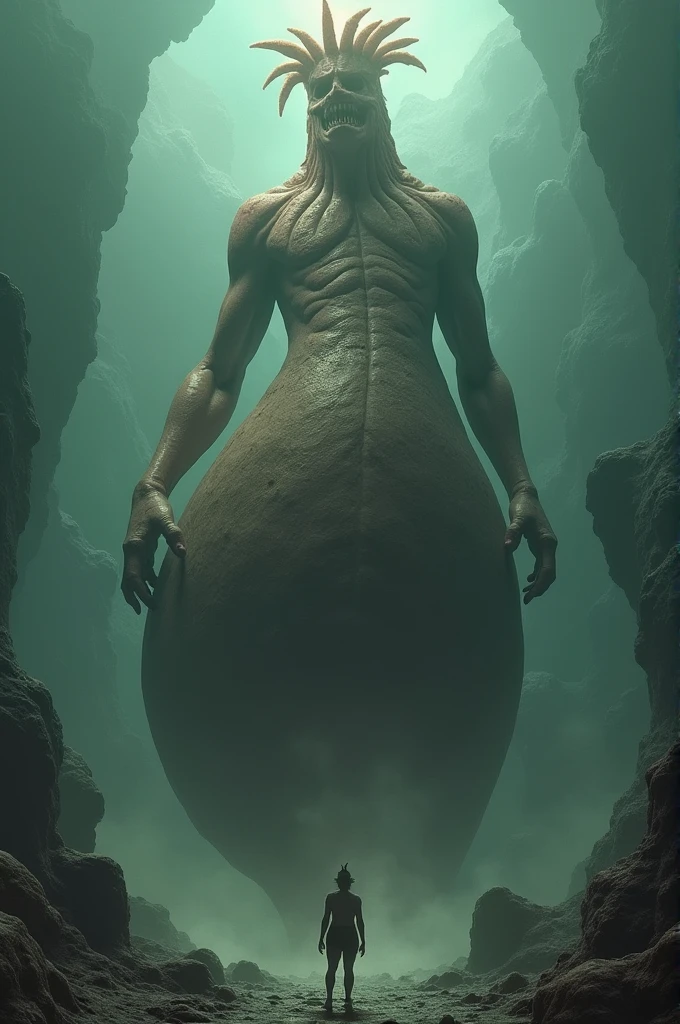 a gray alien, erected, Big Stomach, strong and fleshy upper body, ultra detailed, put human in the picture, size comparison with human