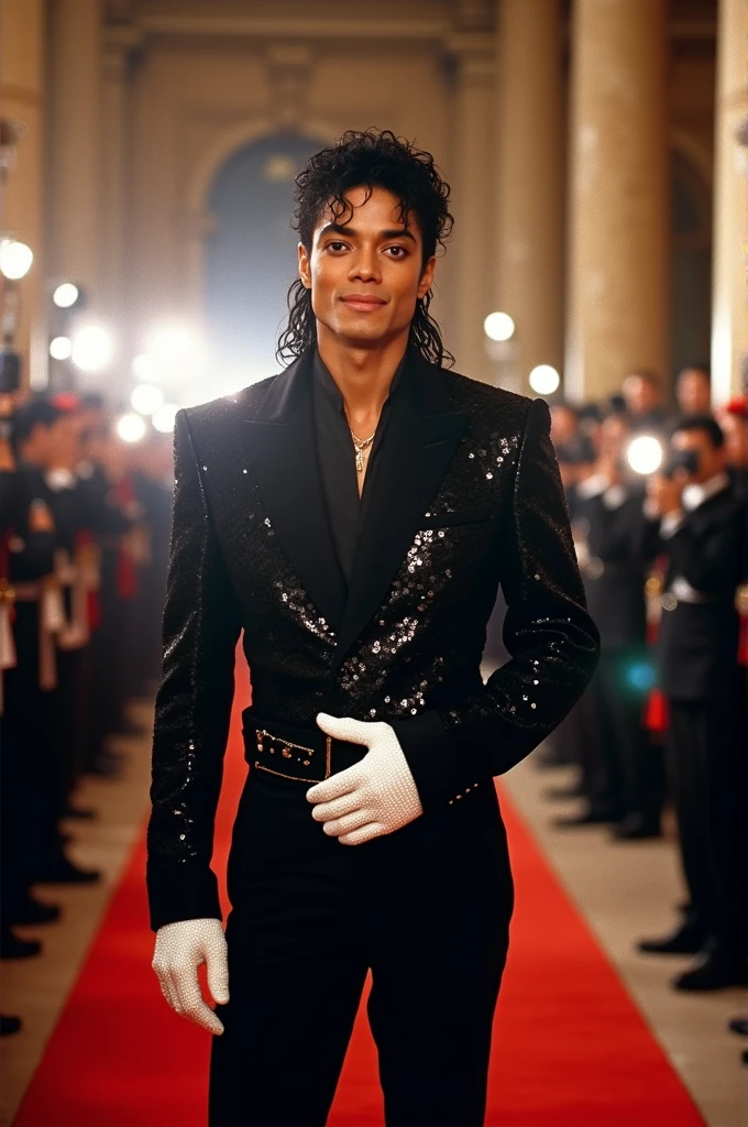 Michael Jackson at the entrance of a ceremony, in the late 80s 