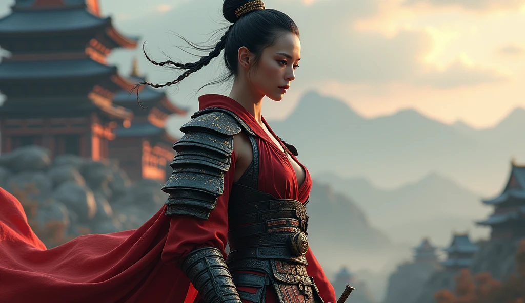 samurai woman, ((work of art, highest quallity, A highest quallity de imagem, high resolution, photorrealistic, CRU photo, 8k)), ((Extremely detailed 8k unified CG wallpaper)), (huge and stunning photo of the goddess, Very hot and sexy, jaw dropping beauty, perfect proportions, Body cute, Slim Body Beauty:1.4)