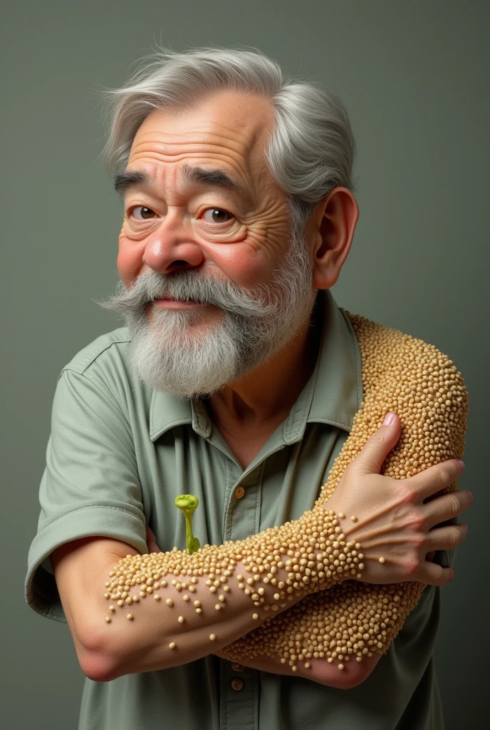 Sesame on elbow of man