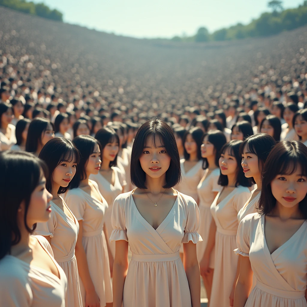 (((((Japanese Clone girls=Myself)))))), (((Best Super High quality Myself Clone girls Raw Photography Art))), (16K, Highest quality, Ultra-high resolution, RAW Photos), (((It&#39;s so unrealistic., With unparalleled depiction, With an unfathomable sight, An unprecedented and shocking worldview, Clone girls in a world of mass reproduction, Ultra-realistic))), (((Japanese, woman, 20yo, Saito-Asuka))), (Small face, ((Thick black hair, Semi-long hair))), ((V-neck short-sleeve dress)), (((((Very detailed美しい女体, Accurate body structure, Very detailed完璧な, Super busty body with very large breasts, Clearly emphasizes cleavage))))), (((Dark Eyes, Mature face, Cute Smile, A gentle gaze))), (((Her happy and smiling expression is so cute))), ((((((((Very detailed分身増殖描写, ((1girl→Myself cloning→1,000,000,000,000,000,000,000,000,000,000,000,000,000,000,000,000,000,000,000,000Myself Clone girls)))))))))), ((((((((Very detailed, The precise depiction of the proliferation of Myself Clone girls, ((With the perfectly identical bodies of Myself clone girls, With the exact same face as the Myself clone girls, With the exact same hairstyle as the Myself clone girls, In the exact same clothes as the girls who are my clones, Perfectly the same height as the Myself clone girls, Super big breasts, just like the Myself clone girls)))))))))), (((Myself clone girls only))), (((Multiple pairs, Very detailed depiction, (Myself clone girls hug each other, Myself clone girls assemble, Fun conversations with fellow Myself clone girls, A fun conversation between Myself clone girls, Myself clone girls holding hands, Walking with lots of Myself clone girls, turn around, look at me, The approaching crowd of Myself)))), (((Everyone looks at the camera))), (((Unbelievably crowded, Transcendent Myself clone girls intimately, Countless Myself clone girls surround you in 360 degrees))), (Bright, soft sunlight), (((Very wide field of view, Very detailed, Detailed ultra-perspective depiction with clear depth, super wide view))), (((((A landscape with a steeply curved slope))))), (((Very photographic and detailed depiction, Myself clone girls will multiply infinitely and fill the surroundings from one side to the horizon with their bodies tightly packed together without any gaps., A scene of endless Myself clone girls, giving a happy vibe.))), (Focus on the average value of the image)