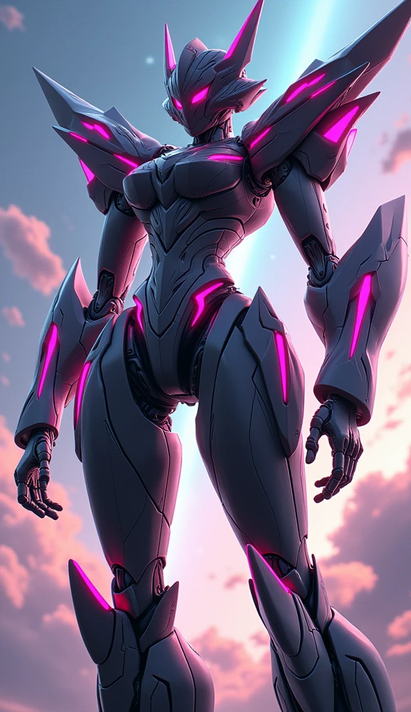 Anime Style, Giant humanoid robot, A full-body image of a Hades-like female super robot in black, white and pink universe, Battleship,
