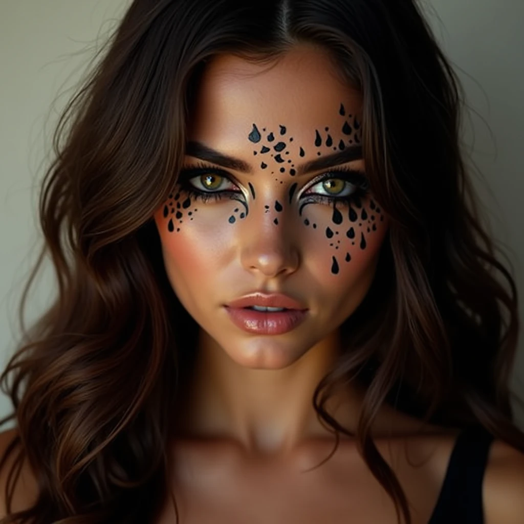 brunette woman, beautiful and sexy , made up in random places , Ultra detailed, 8k