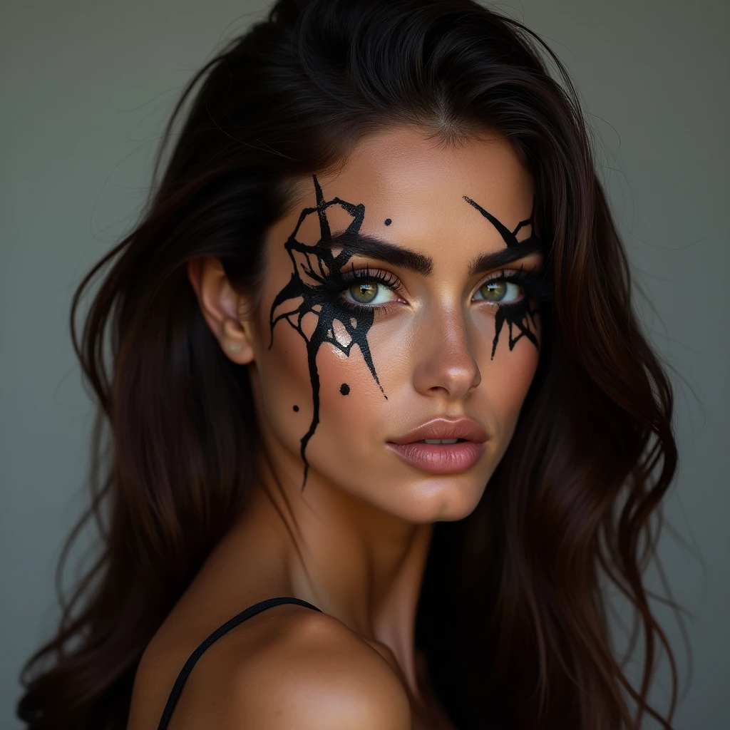 brunette woman, beautiful and sexy , made up in random places , Ultra detailed,  8k 
