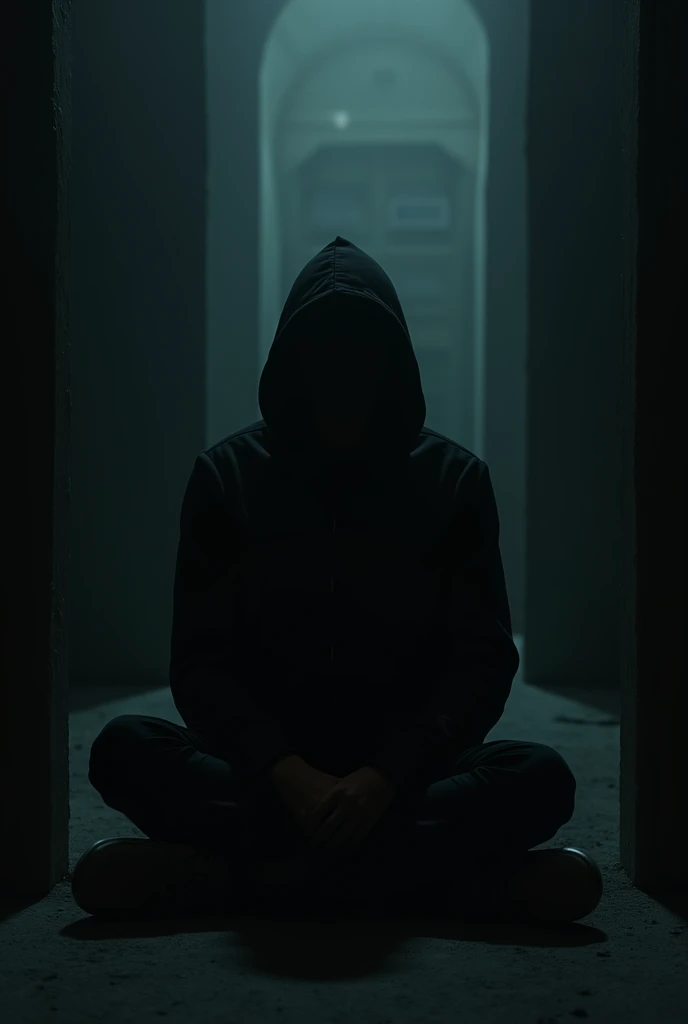 The man sitting in the dark does not show his face