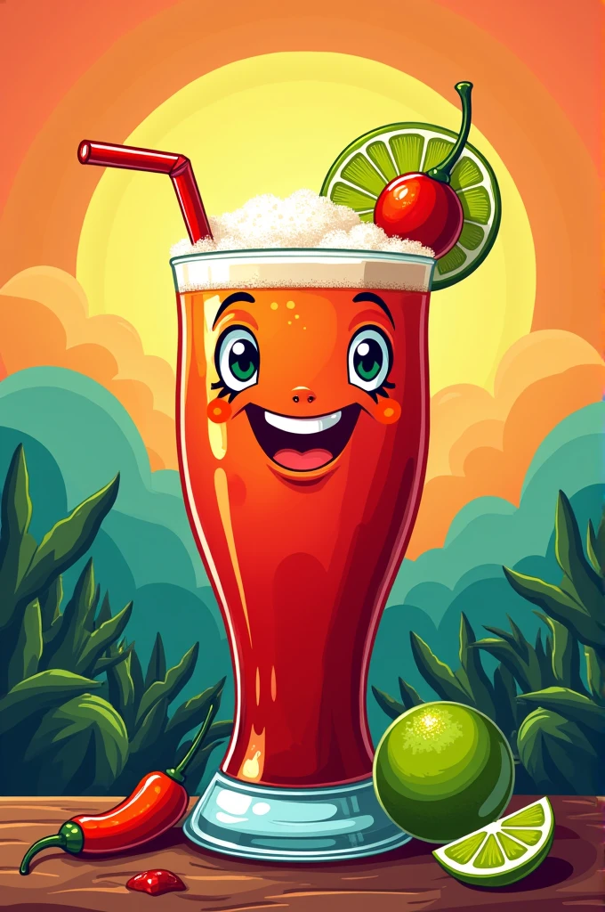 An image of a Mexican michelada , cartoon , without face 