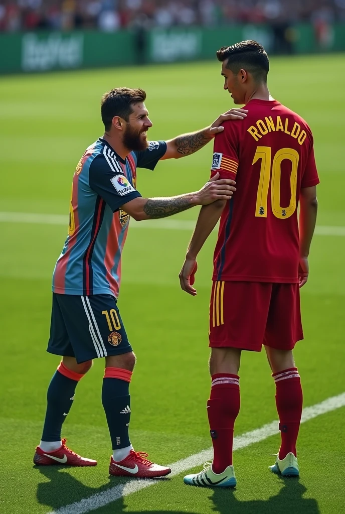 Lionel Messi touching Cristiano Ronaldo ass