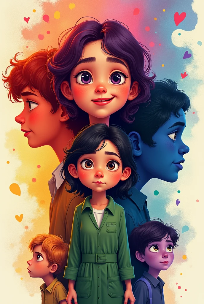 Poster of the movie fun but the emotions are real children but of the respective colors of the movie, except joy, that has to be a teacher instead of a child