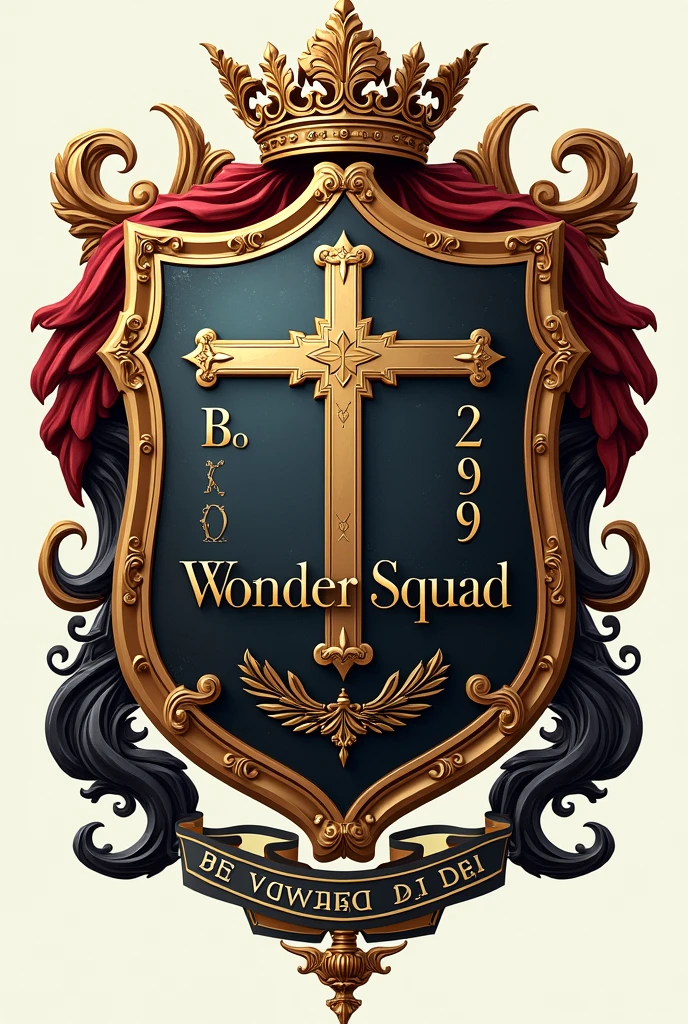 “Generate a logo for a high school class that completed 5 years of graduating. The promotion is called wonder squad.
Give it a more imperial touch like the coat of arms of Peru Add a cross of the Christian religion Without characters” Words that should be in the logo:
- WONDER SQUAD (It has to be in the logo)
- 2019 (It has to be in the logo)
- 5 years (It has to be in the logo la palabra años en español)
- BE THE WILL OF GOD (It has to be in the logo en latin)