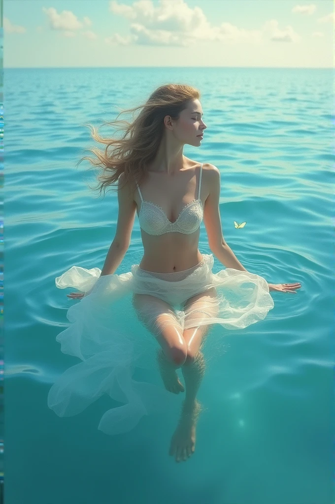 Woman in underwear in the sea
