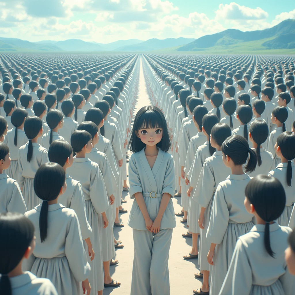 (((((Japanese Clone girls=Myself)))))), (((Best Super High quality Myself Clone girls Raw Photography Art))), (16K, Highest quality, Ultra-high resolution, RAW Photos), (((It's so unrealistic., With unparalleled depiction, With an unfathomable sight, An unprecedented and shocking worldview, Clone girls in a world of mass reproduction, Ultra-realistic))), (((Japanese, woman, 20yo, Saito-Asuka))), (Small face, ((Thick black hair, Semi-long hair))), ((V-neck short-sleeve dress)), (((((Very detailed美しい女体, Accurate body structure, Very detailed完璧な, Super busty body with very large breasts, Clearly emphasizes cleavage))))), (((Dark Eyes, Mature face, Cute Smile, A gentle gaze))), (((Her happy and smiling expression is so cute))), ((((((((Very detailed分身増殖描写, ((1girl→Myself cloning→1,000,000,000,000,000,000,000,000,000,000,000,000,000,000,000,000,000,000,000,000Myself Clone girls)))))))))), ((((((((Very detailed, The precise depiction of the proliferation of Myself Clone girls, ((With the perfectly identical bodies of Myself clone girls, With the exact same face as the Myself clone girls, With the exact same hairstyle as the Myself clone girls, In the exact same clothes as the girls who are my clones, Perfectly the same height as the Myself clone girls, Super big breasts, just like the Myself clone girls)))))))))), (((Myself clone girls only))), (((Multiple pairs, Very detailed depiction, (Myself clone girls hug each other, Myself clone girls assemble, Fun conversations with fellow Myself clone girls, A fun conversation between Myself clone girls, Myself clone girls holding hands, Walking with lots of Myself clone girls, turn around, look at me, The approaching crowd of Myself)))), (((Everyone looks at the camera))), (((Unbelievably crowded, Transcendent Myself clone girls intimately, Countless Myself clone girls surround you in 360 degrees))), (Bright, soft sunlight), (((Very wide field of view, Very detailed, Detailed ultra-perspective depiction with clear depth, super wide view))), (((((A place where you can see a large curved slope))))), (((Very photographic and detailed depiction, Myself clone girls will multiply infinitely and fill the surroundings from one side to the horizon with their bodies tightly packed together without any gaps., A scene of endless Myself clone girls, giving a happy vibe.))), (Focus on the average value of the image)