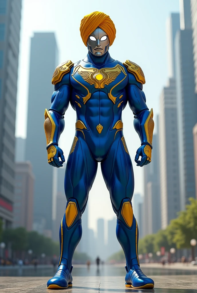 Ultraman suit with royal blue and yellow India Singh turban