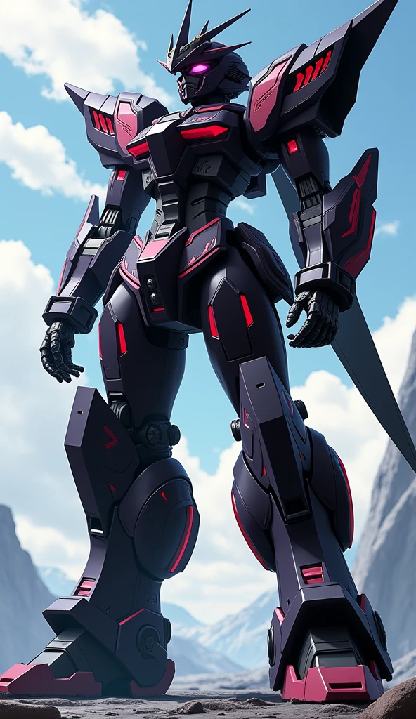 Anime Style, Giant Robot, A full-body image of a black and red female super robot, similar to Gabriel　universe, Battleship, 
