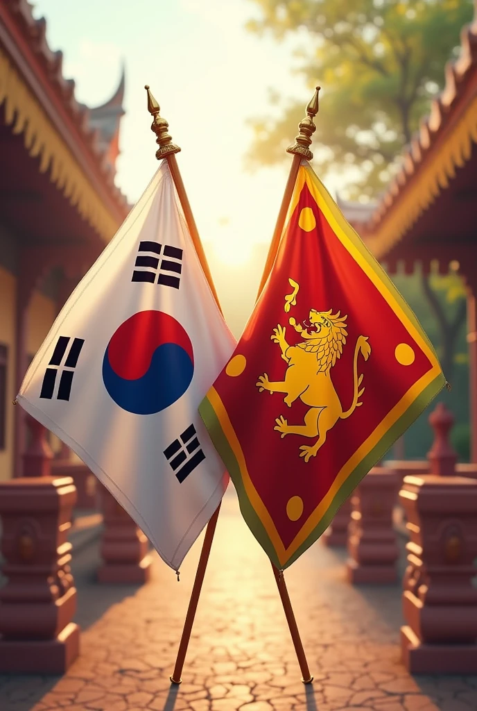 South Korean Sri Lanka traditionally flags