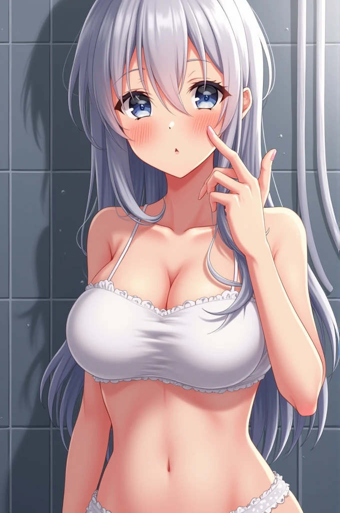 Anime girl fingering her pussy hidden in the shower 