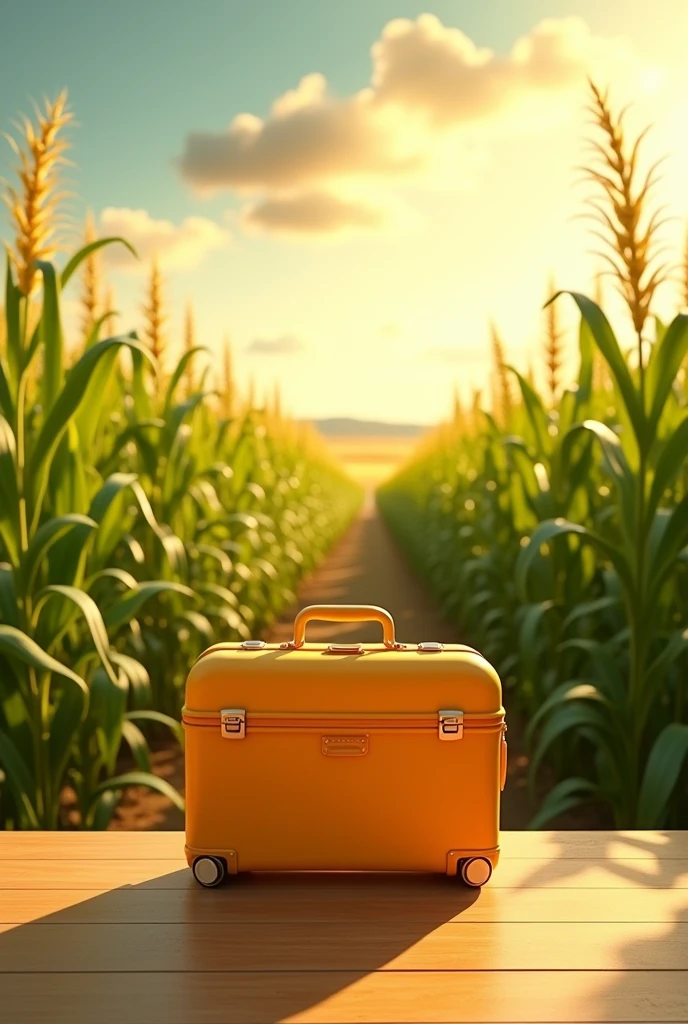 Create a disruptive image to promote gluten-free corn flours, The billboard will be placed in an airport terminal to welcome travelers to their destination., The campaign seeks to inspire limitless travel by eating gluten-free flours and living the fullness of your travels with a green cornfield in the background and a suitcase that serves as a display for the product.