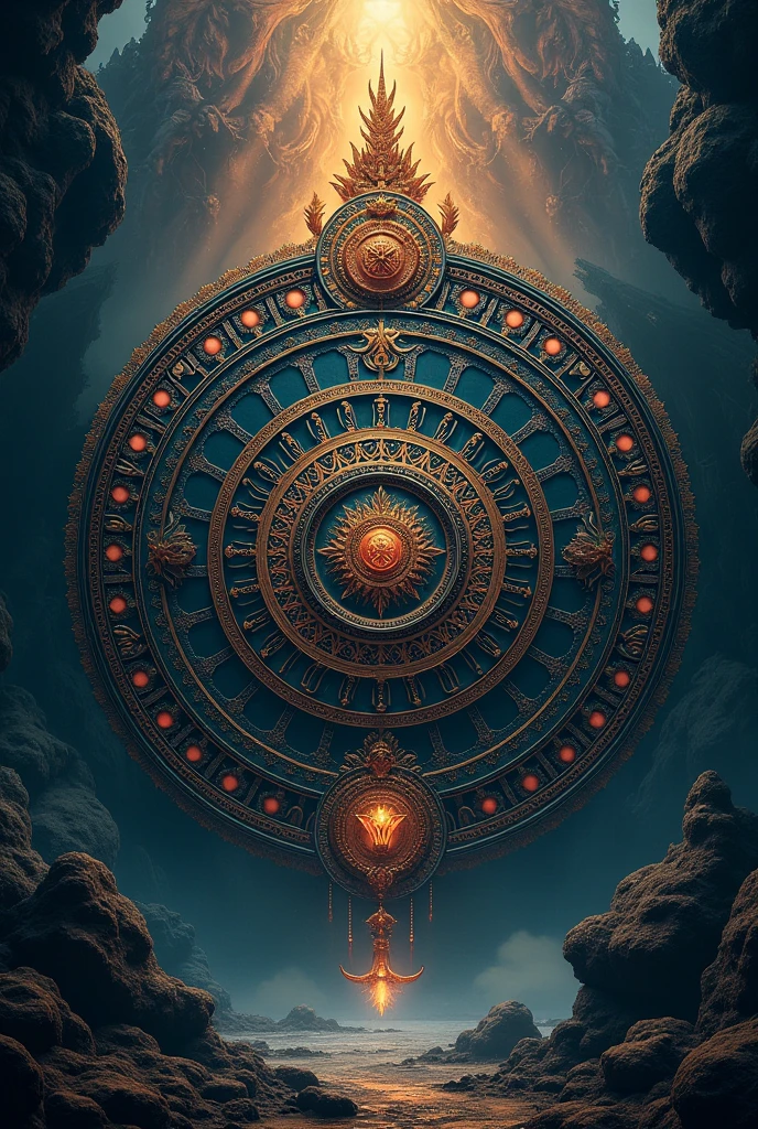 Create a 4k wallpaper for my android smartphone in Indian and gothic combined circular mandala style on abstract surreal phenomena with cultural metaphors